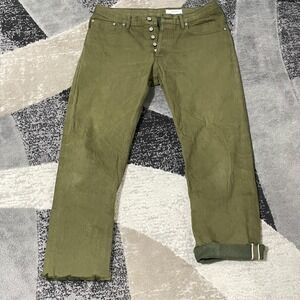 Gustin Selvedge Jeans Men 37 Green Button Fly Denim ( fit 35x28)Raw Fray Hem USA